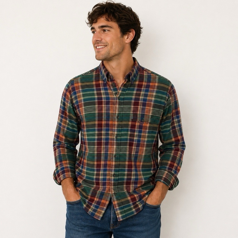 Ralph Lauren Shirt Mens XL Green Plaid Long Sleeve Flannel Button Down Cotton